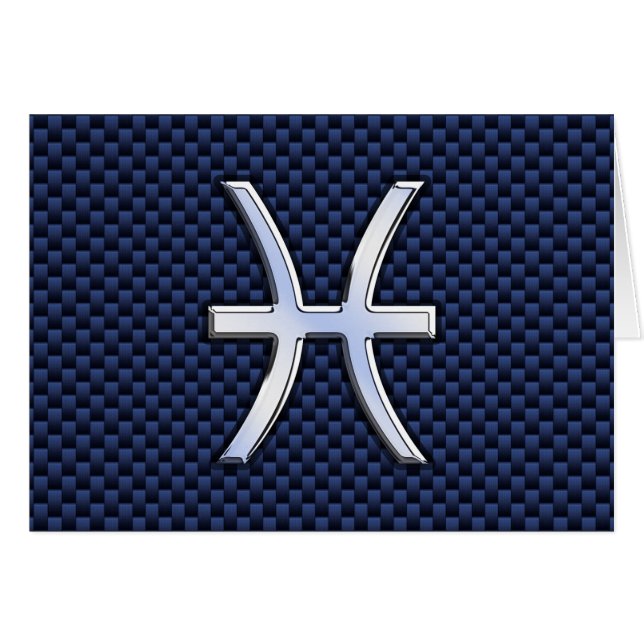 Pisces Zodiac Symbol on Blue Carbon Fibre Print (Front Horizontal)