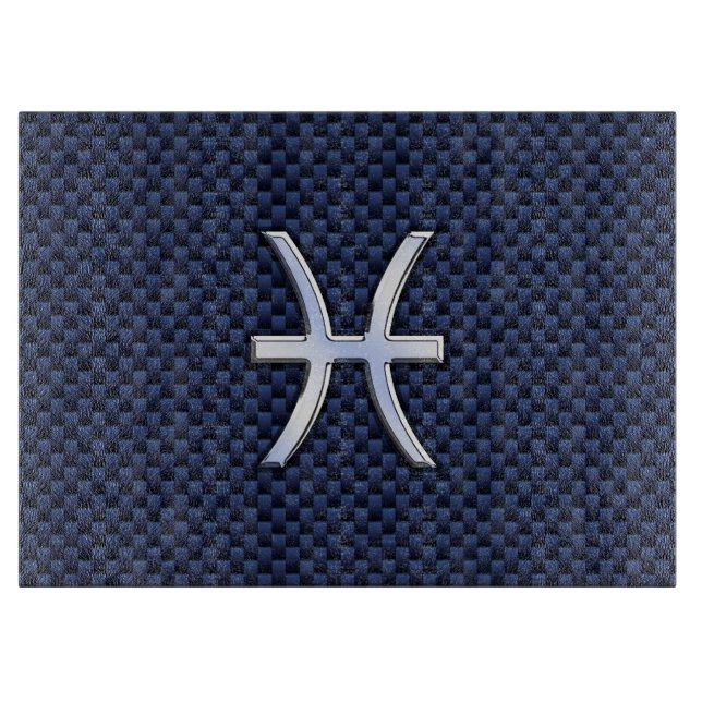Pisces Zodiac Symbol on Blue Carbon Fibre Print Cutting Board (Front)