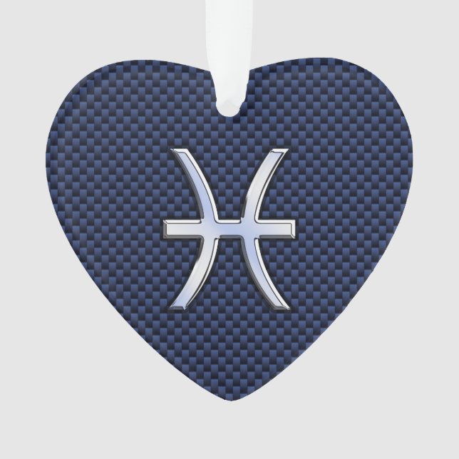 Pisces Zodiac Symbol on Blue Carbon Fibre Print Ornament (Front)