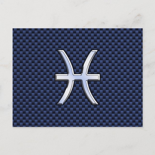 Pisces Zodiac Symbol on Blue Carbon Fibre Print Postcard (Front)