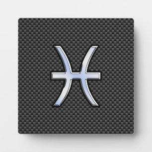 Pisces Zodiac Symbol on Carbon Fiber Print Plaque