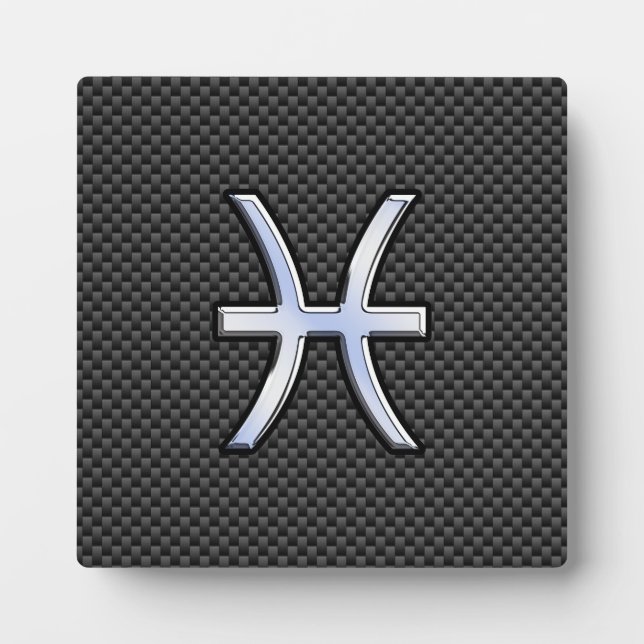 Pisces Zodiac Symbol on Carbon Fiber Print Plaque (Front)