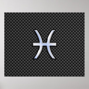 Pisces Zodiac Symbol on Carbon Fibre Print