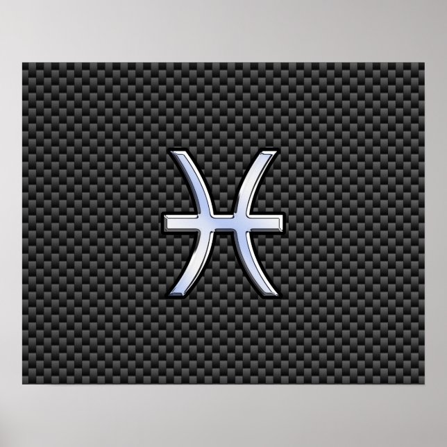 Pisces Zodiac Symbol on Carbon Fibre Print (Front)
