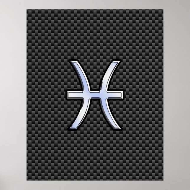 Pisces Zodiac Symbol on Carbon Fibre Print (Front)