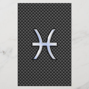 Pisces Zodiac Symbol on Carbon Fibre Print Stationery