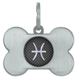 Pisces Zodiac Symbol on Carbon Fibre Style Pet Name Tag