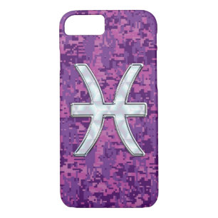 Pisces Zodiac Symbol on Fuchsia Digital Camo iPhone 8/7 Case