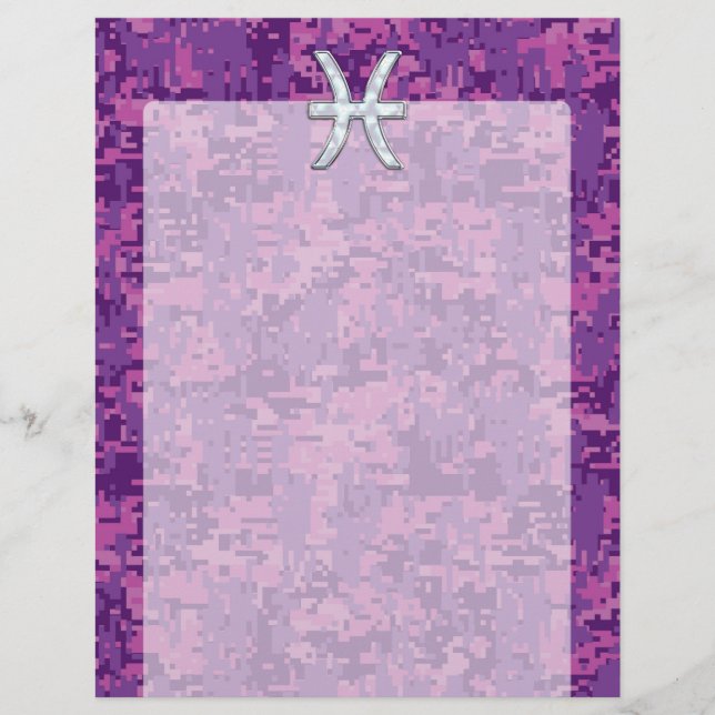 Pisces Zodiac Symbol on Fuchsia Pink Digital Camo (Front)
