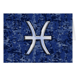 Pisces Zodiac Symbol on Navy Blue Digital Camo
