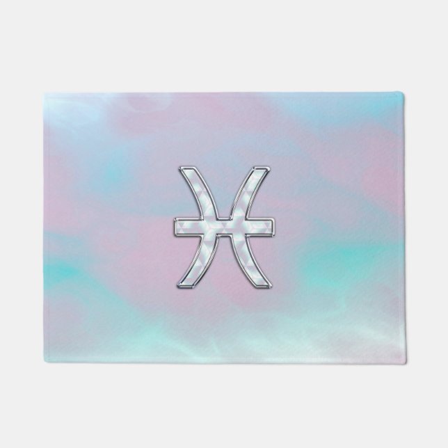 Pisces Zodiac Symbol Pastel Mother of Pearl style Doormat (Front)