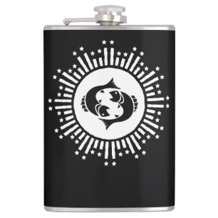 Pisces Zodiac Symbol with Celestial Starburst Hip Flask