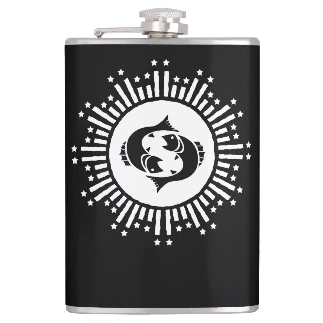 Pisces Zodiac Symbol with Celestial Starburst  Hip Flask (Front)