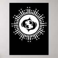 Pisces Zodiac Symbol with Celestial Starburst