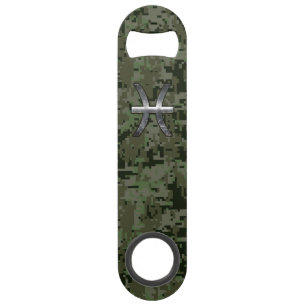 Pisces Zodiac Symbol Woodland Digital Camouflage