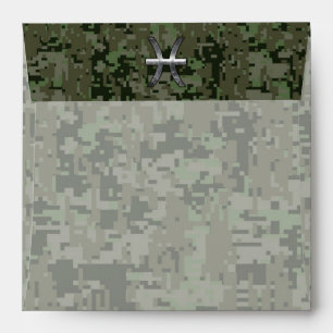 Pisces Zodiac Symbol Woodland Digital Camouflage Envelopes