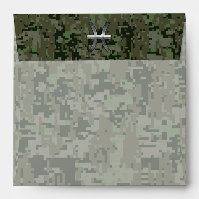 Pisces Zodiac Symbol Woodland Digital Camouflage Envelopes (Back (Top Flap))