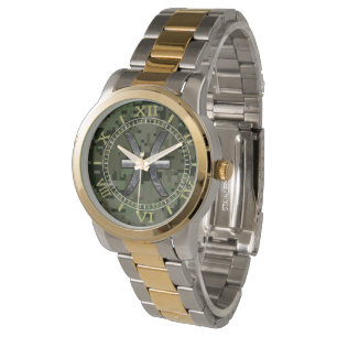 Pisces Zodiac Symbol Woodland Green Camo Dial Watch