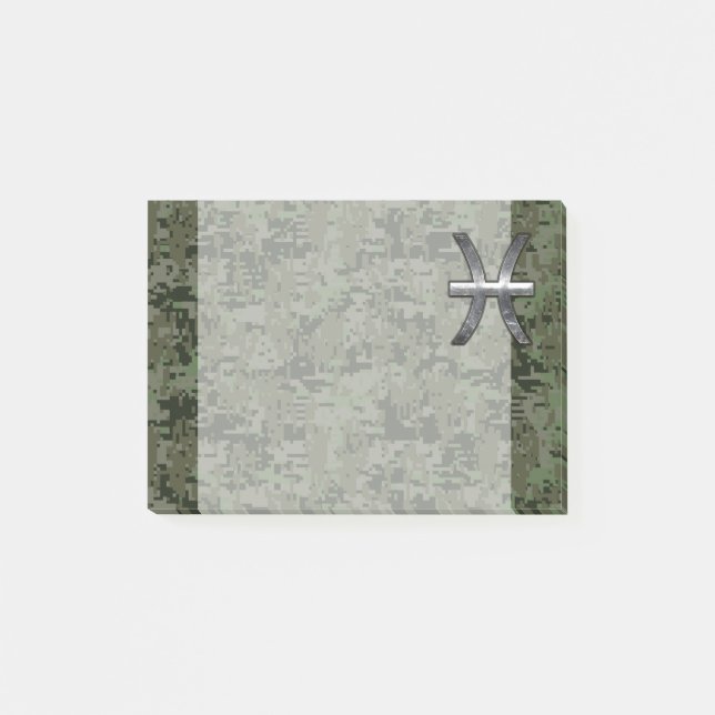 Pisces Zodiac Symbol Woodland Green Digital Camo Post-it Notes (Front)