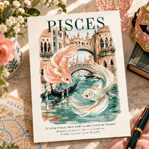Pisces Zodiac Venice Gouache Illustration Postcard