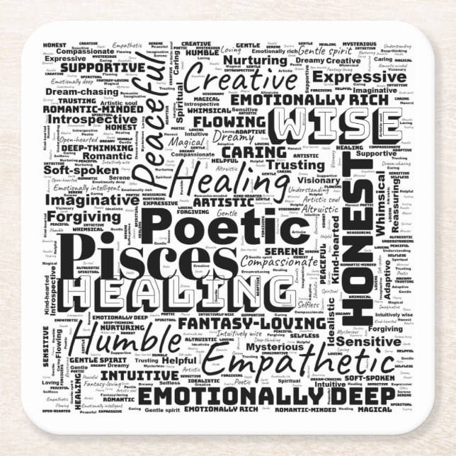 Pisces Zodiac Word Cloud Inspiration  Square Paper Coaster (Front)