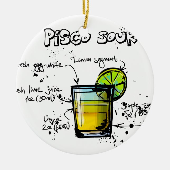 Pisco Sour Cocktail Recipe Ceramic Tree Decoration (Front)