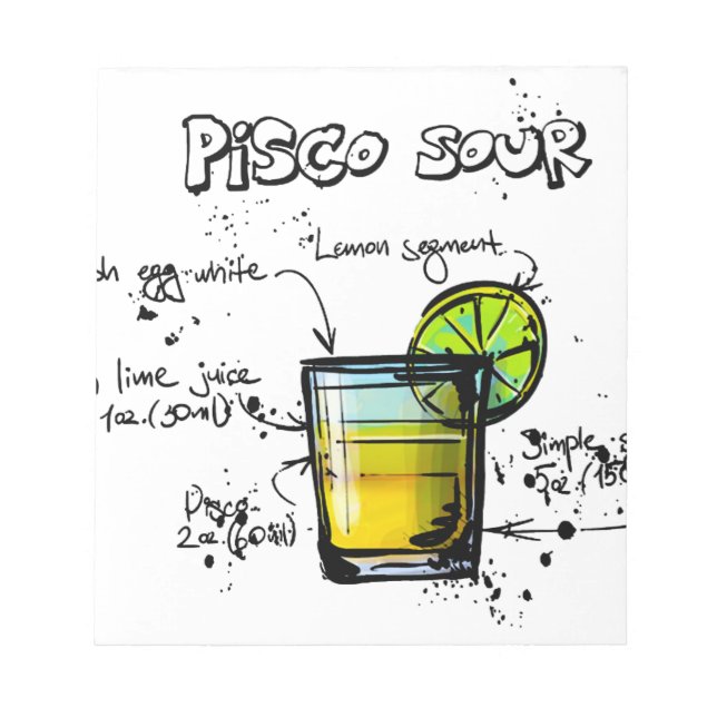 Pisco Sour Cocktail Recipe Notepad (Front)