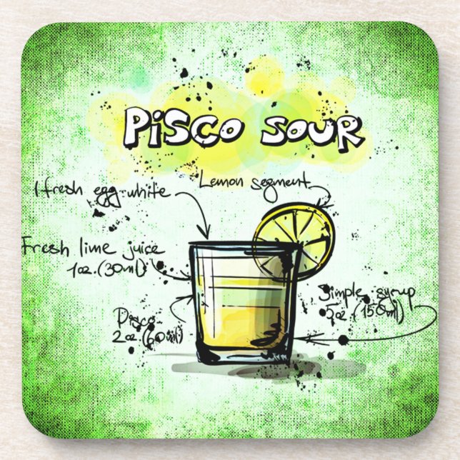 Pisco Sour Drink Recipe Coaster (Front)