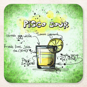 Pisco Sour Drink Recipe Square Paper Coaster