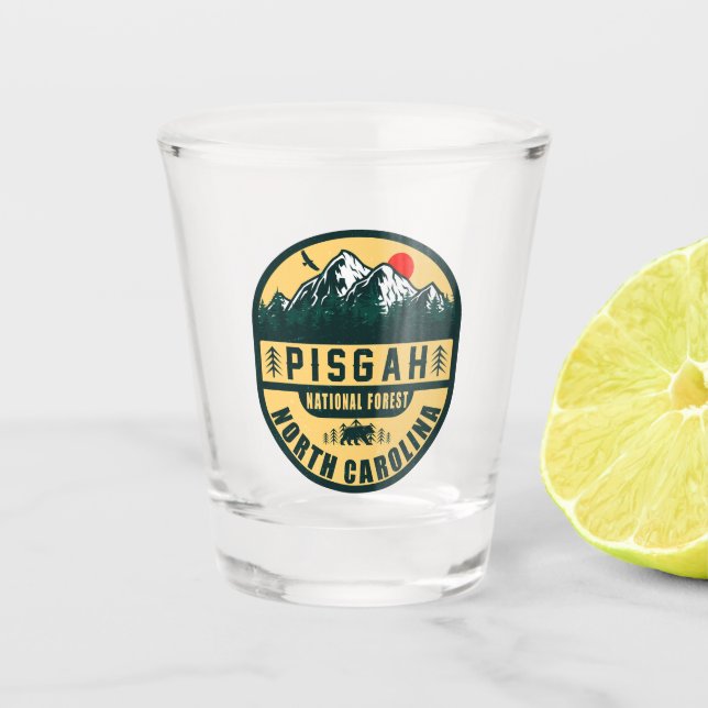 Pisgah National Forest NC Retro Sunset Souvenirs Shot Glass (Front)