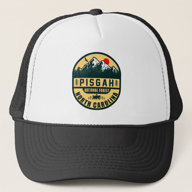 Pisgah National Forest NC Retro Sunset Souvenirs Trucker Hat (Front)