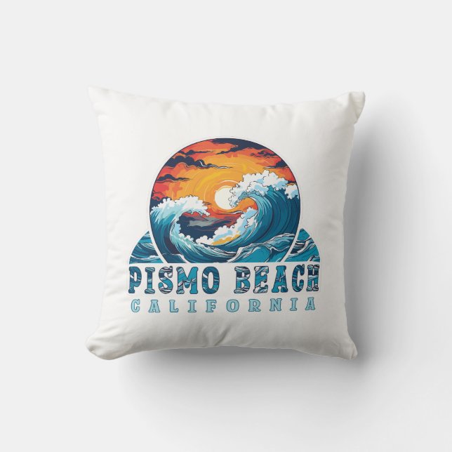 Pismo Beach California Surfers T-Shirt Cushion (Front)
