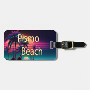 Pismo Beach Neon Palm Trees Luggage Tag