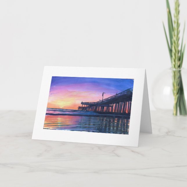 "Pismo Beach Pier"  SUNSET Greeting Card & Stamps (Front)