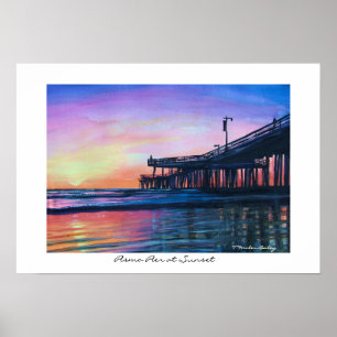 Pismo Pier at Sunset Original WAtercolor Poster