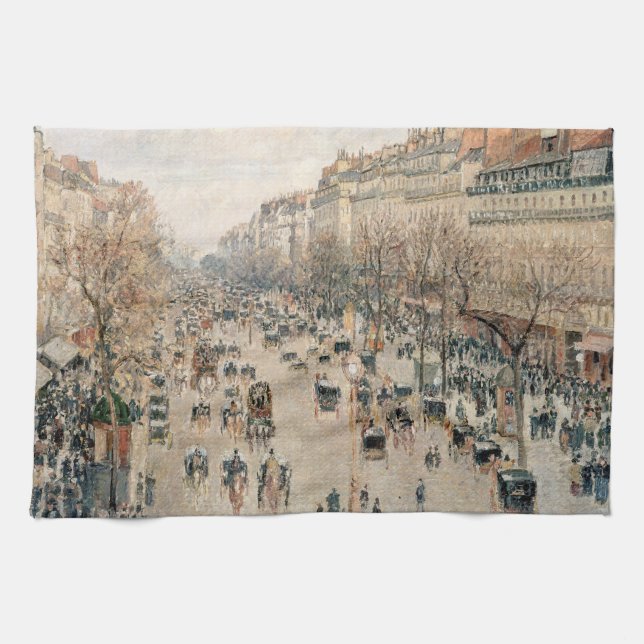 Pissarro - Boulevard Montmartre, Afternoon Sun Tea Towel (Horizontal)