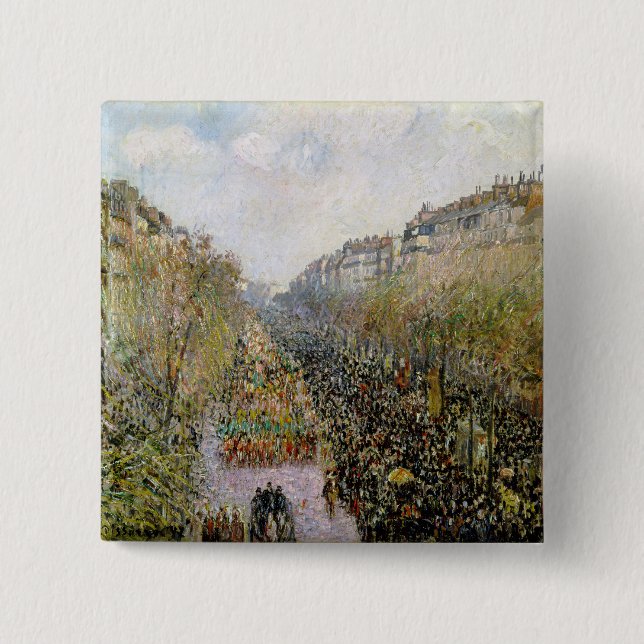 Pissarro - Boulevard Montmartre, Mardi Gras 15 Cm Square Badge (Front)