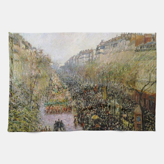 Pissarro - Boulevard Montmartre, Mardi Gras Tea Towel (Horizontal)