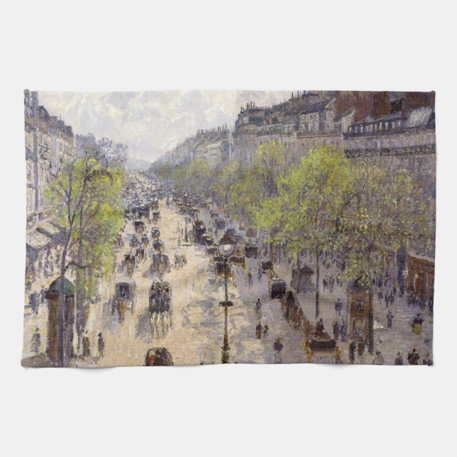 Pissarro - Boulevard Montmartre, Spring Tea Towel (Horizontal)