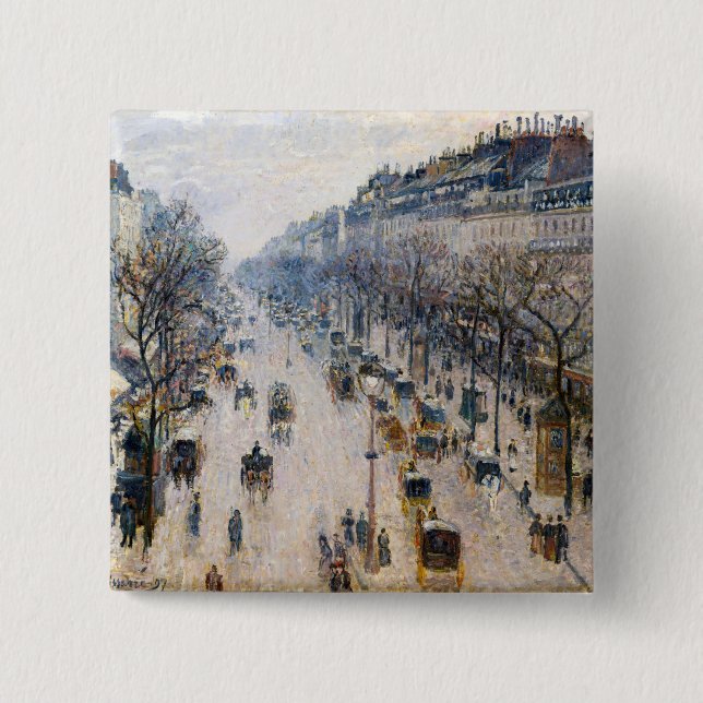Pissarro - Boulevard Montmartre, Winter Morning 15 Cm Square Badge (Front)