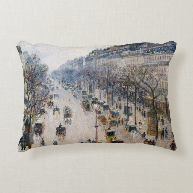 Pissarro - Boulevard Montmartre, Winter Morning Decorative Cushion (Front)
