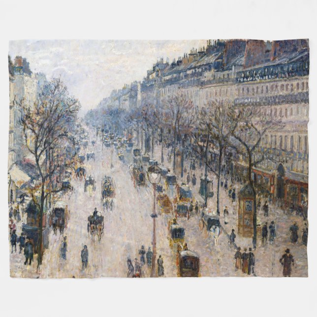 Pissarro - Boulevard Montmartre, Winter Morning Fleece Blanket (Front (Horizontal))