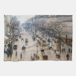 Pissarro - Boulevard Montmartre, Winter Morning Tea Towel
