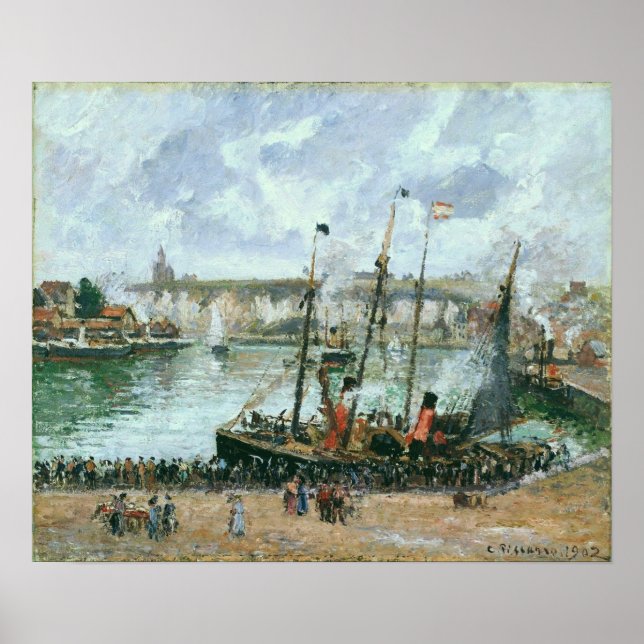 Pissarro - Inner Harbour Dieppe High Tide Morning Poster (Front)