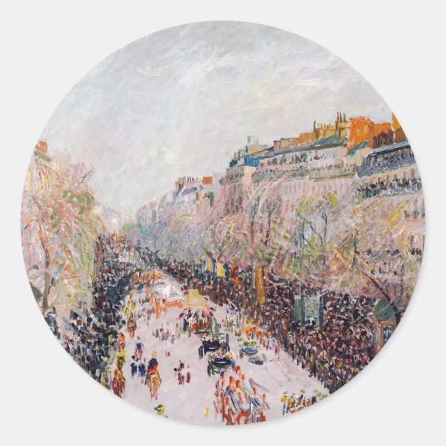 Pissarro - Montmartre, Mardi Gras on the Boulevard Classic Round Sticker (Front)