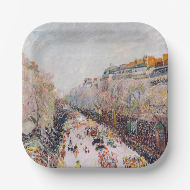 Pissarro - Montmartre, Mardi Gras on the Boulevard Paper Plate (Front)