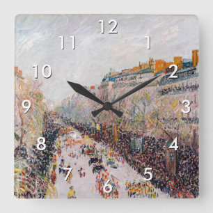 Pissarro - Montmartre, Mardi Gras on the Boulevard Square Wall Clock