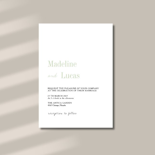 Pistachio & Black Minimalist Clean Modern Wedding Invitation (Creator Uploaded)