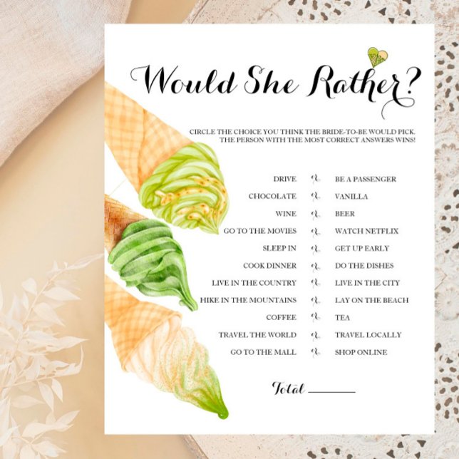 Pistachio Bridal Shower Would She Rather Game (Creator Uploaded)