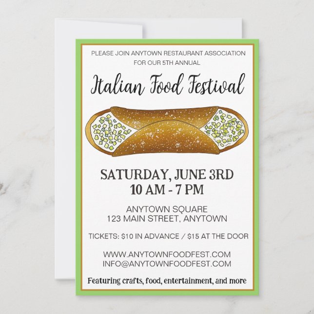 Pistachio Cannoli Italian Bakery Food Festival Invitation (Front)